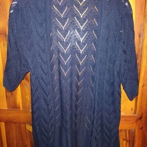 NY Collection Navy Open-Knit Cardigan